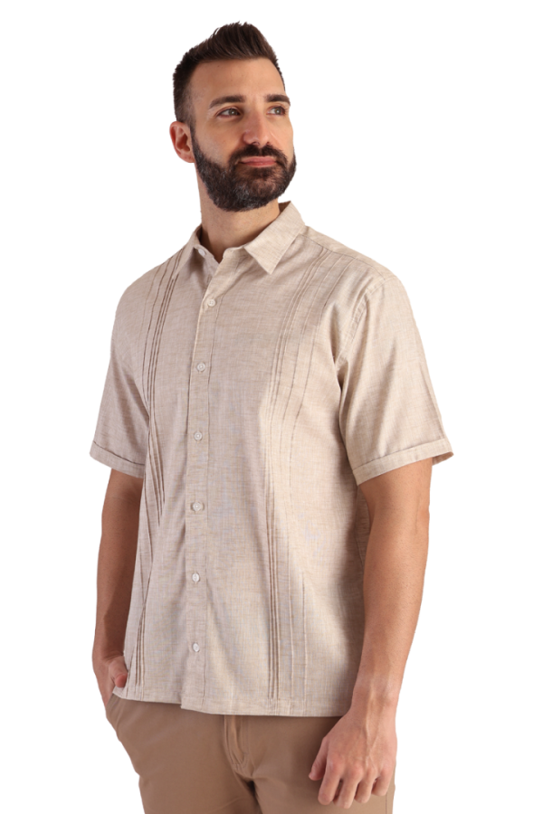 Camisa Tipo Guayabera Look Lino Con Alforzas Color Crudo Para Caballero